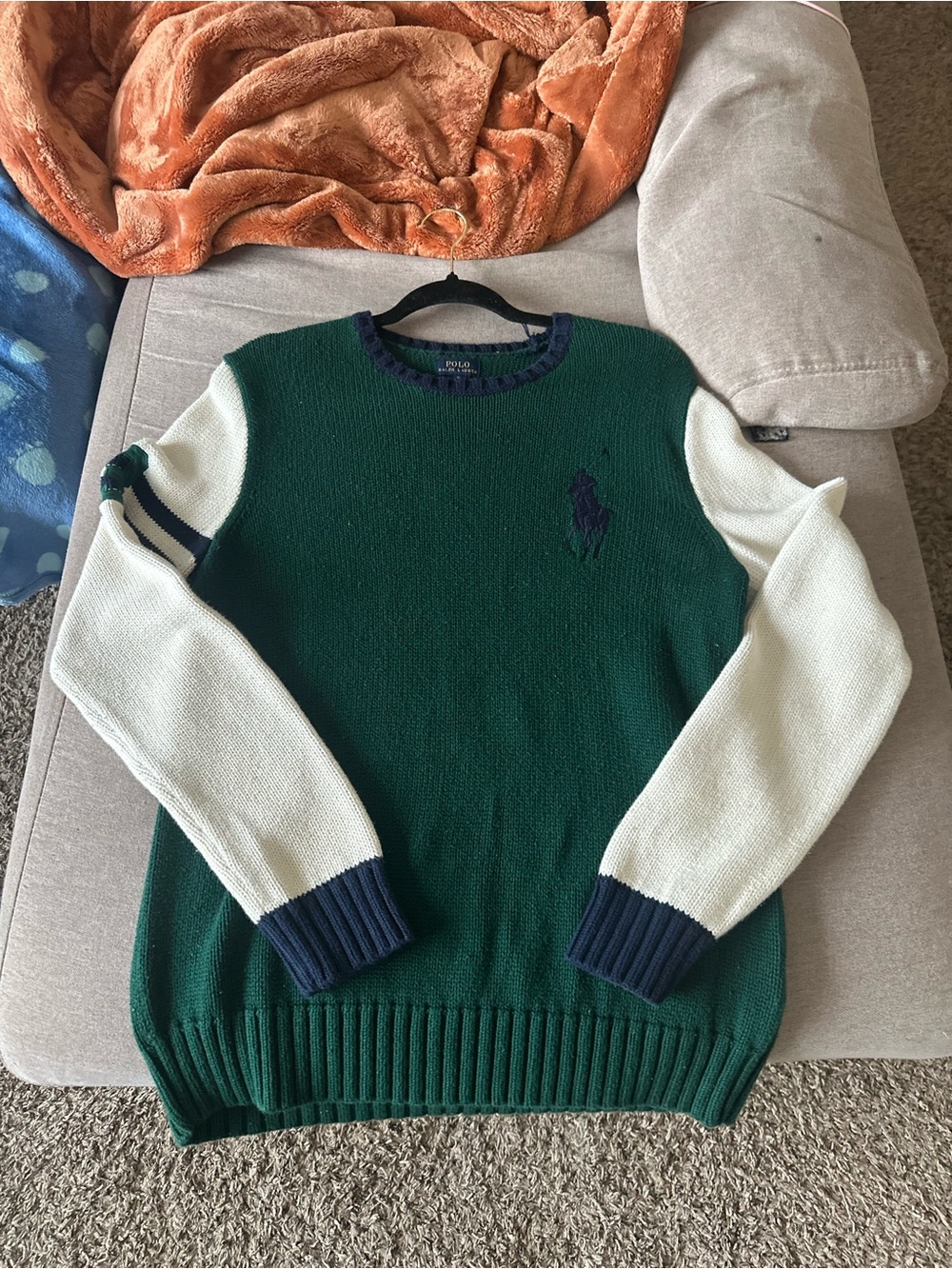 Polo by Ralph Lauren Green & White Colorblock Crewneck Sweater